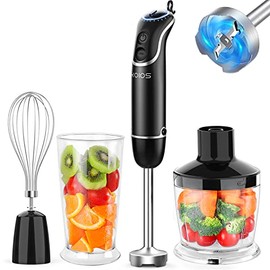 KOIOS Upgraded Immersion Hand Blender, 800W Motor, 12-Speed, 4 in 1 and Turbo Mode, Splashproof Blender Shaft with 304 Stainless Steel Blade, Egg Whisk, BPA-Free 500ml Food Processor, 600ml Beaker
