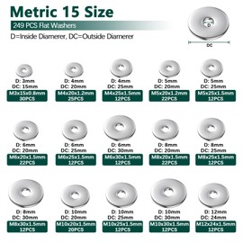 Fender Washers, 520 Pcs SAE + Metric 23 Sizes Flat Washers Assortment Set, 304 Stainless Steel Assorted Hardware Washers Kit for Bolts - M3 M4 M5 M6 M8 M10 M12 6# 8# 10# 1/4 5/16 3/8 1/2