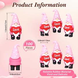 Halloscume 100 Pcs Mini Valentine Gnomes Tiny Valentine Figurines to Hide Love Heart Gnomes Ornaments for Valentine's Day Gifts Table Decorations(Pink)
