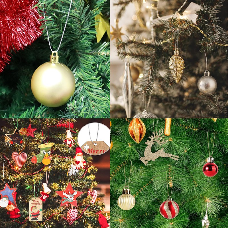 200Pcs Christmas Ornament Hooks, Ornament Hangers with Snap Ornament String