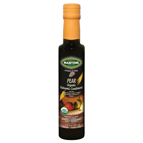 Mantova Organic Pear Balsamic Vinegar of Modena, Perfect for Salad Dressing, Pasta Salad, Ice Cream and Cocktails, 8.5 oz