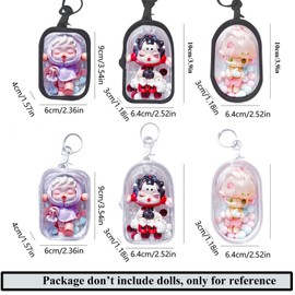 Clear Display Case with Keychain for Mini Figures Portable Doll Storage Case Hanging Bag Keychain Charms