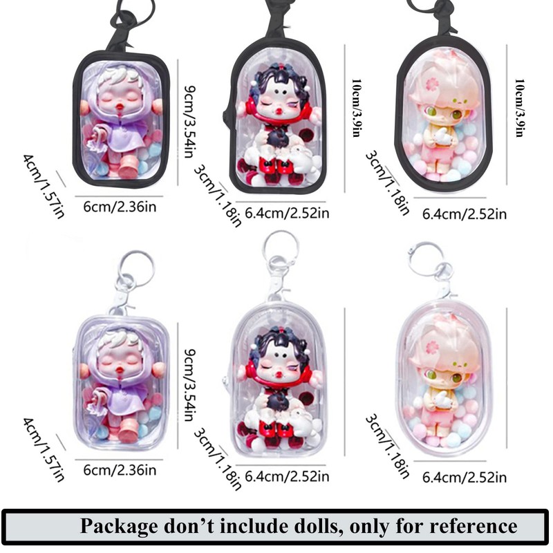 Clear Display Case with Keychain for Mini Figures Portable Doll