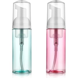 2 Pack Foam Pump Bottle Travel 60 ml/2 oz Small Size Mousse Foam Soap Dispenser Clear Plastic Foaming Soap Dispenser Mini Empty Refillable Pump Containers for Face Wash Lash Shampoo Skin Care