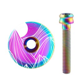 Titanium Bicycle Headset Top Cap Cover with Bolt 1 1/8 Inch MTB Bike Headset Cover Stem for Road & Mountain Bikes (Lines)