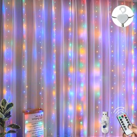 LITYBY Curtain Fairy Lights, 3m×3m 300LED Fairy Lights for Bedroom, 8 Modes Curtain String Lights with Remote Control, Christmas Lights for Bedroom, Garden, Party, Wedding Decorations (Multi-coloured)