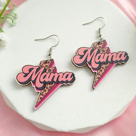 Mother's Day Earrings for Women Leopard Print Mom Dangle Earrings Wooden Mothers Day Print Earrings Lightweight MAMA Earrings for Mom (A)
