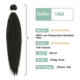 Braiding Hair Pre stretched 20Inch 3 Packs Natural Black Pre-stretched Braiding Hair EZ Braid Yaki Texture Synthetic Hair Extensions for Crochet Box Braids