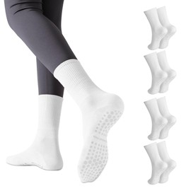 Prizmxed Women's Stopper Socks, 4 Pairs, Pure Cotton, Pilates Socks Ensure Stable Hold, Yoga Socks Are for Pilates, White