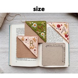 Hand Embroidered Corner Bookmark Set, 2 Pack, Felt Triangle Design Flower Letters Embroidery (Winter)