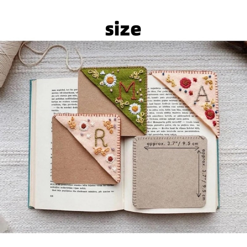 Hand Embroidered Corner Bookmark Set, 2 Pack, Felt Triangle Design
