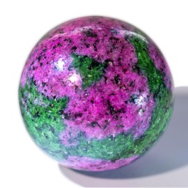 Ruby Zoisite Crystal Sphere - 2.0" Inches, Hand-Polished - Unique Red & Green Gemstone for Heart & Root Chakra Healing, Healing Crystals for Spooky Room, Table or Kitchen Decor, Witchy Gifts