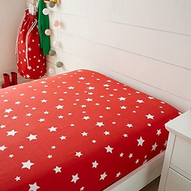 Happy Linen Company Girls Boys Kids Retro Red Star Single Fitted Sheet For Christmas Festive Farm Animals Duvet Cover