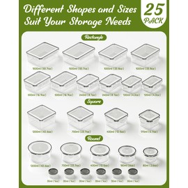 50 Piece Food Storage Containers with Lids(25 Containers & 25 Lids), Plastic Food Containers with Lids for Kitchen Storage and Organization, BPA-Free & Leak Proof, Includes Labels & Pen