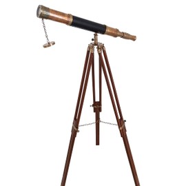 Nautical Handheld Brass Telescope – Antique Spyglass with Wooden Box | 18" Navigational Instrument for Collectors & Exploration