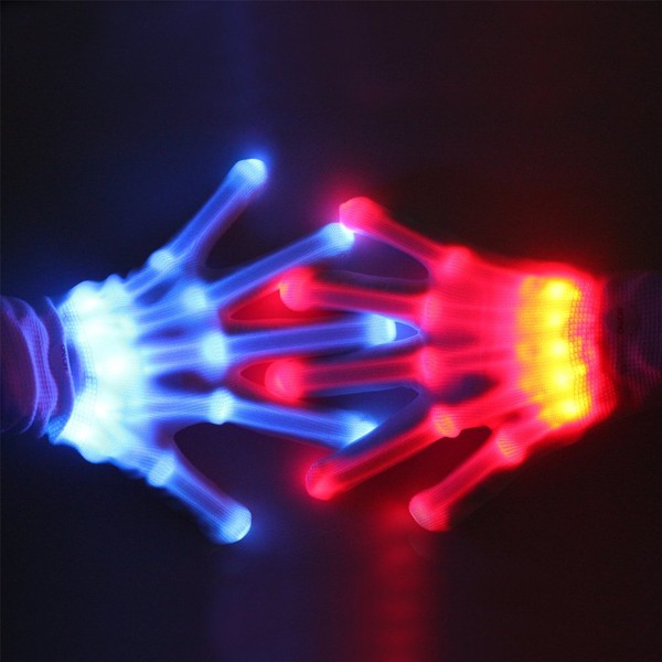 LED Gloves, Theefun Light Up Gloves with 12 Colors and 2 Modes, Flashing Finger Led Gloves for 8-14 Years Old Boys & Girls, Cool Party Favor Toys for Halloween Christmas Birthday, 8 Batteries Included