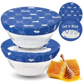Beeswax Bowl Covers Pack of 2 - 10 Inch Reusable Made of Organic Cotton & Natural Beeswax, Perfect for Bread Fermentation, Fresh Preservation and Storage (Blue)