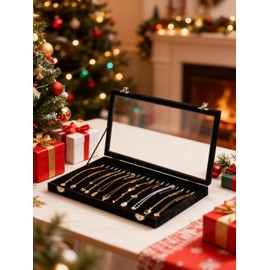 Cirhy Necklace Organizer Box, Anti-Tarnish Jewelry Box & Dustproof Necklace Case, Velvet Jewelry Tray for Drawer Storage, Tangle-Free Jewelry Organizer with Clear Lid, Christmas Gift for Women & Girls
