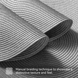 Leetaltree Round Placemats Set of 6 - Washable Woven Non-Slip Round Table Mats,15-Inch Heat Resistant Table Placemats,Light Grey