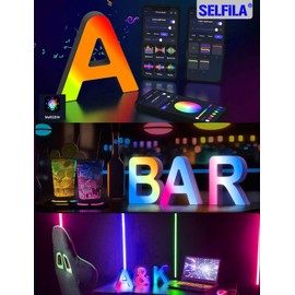 LED Letter Neon Sign Lights - Rainbow Music Sync Color Changing Letters Lights USB Smart APP for Night Light Boy Girl Gift Birthday Christmas Wedding Home Bar Wall Decoration(P)