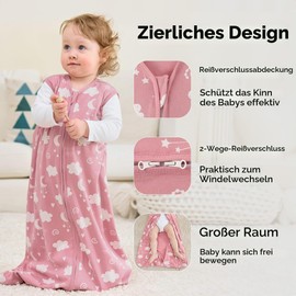 FIEMOL Baby Sleeping Bag, 6-12 Months, 0.5 Tog, Portable Cotton Baby Blankets, Pack of 3, Breathable Summer Sleeping Bag for Newborns, 66-76 cm, Pink Stars