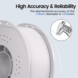 PLA Basic Filament,High Toughness&High Speed 3D Printer Filament 1.75mm Dimensional Accuracy±0.03mm Neatly Wound Filament Fits for Bambu Lab/Anycubic/Creality All 3D Printers-1kg Spool (2.2lbs)-White