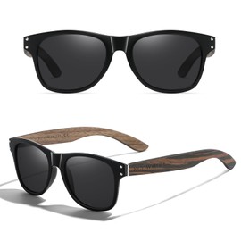 KCOWYIOP Wooden Polarised Sunglasses Men Women Mirrored Original UV400 Protection S8001, 8001de/Black