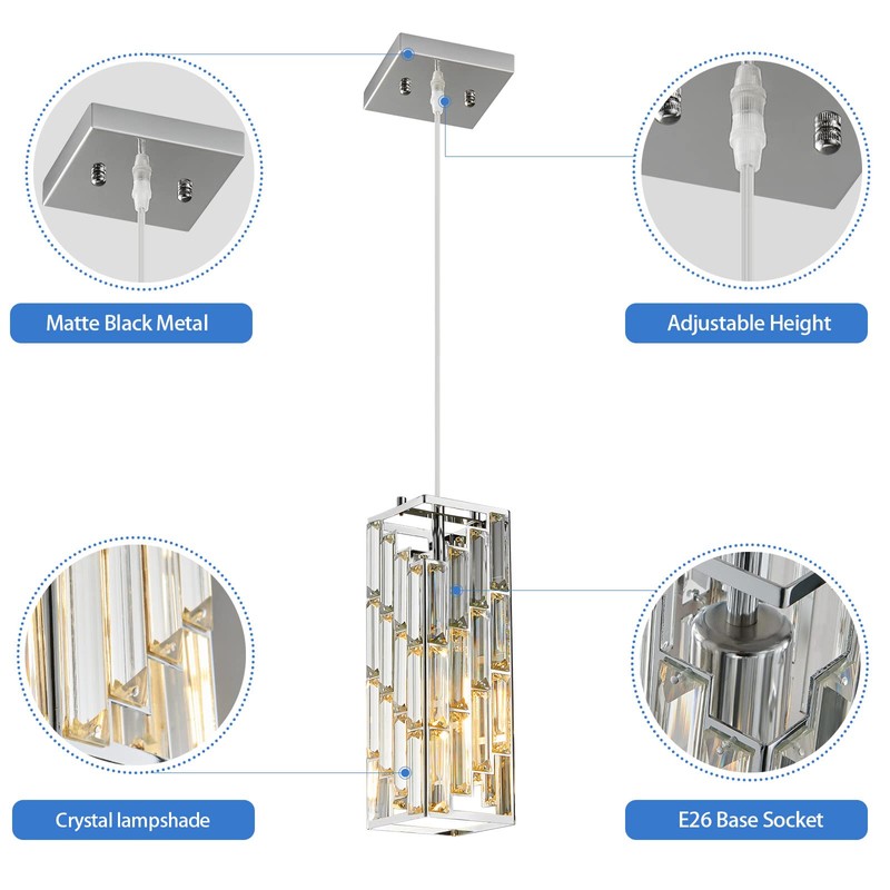 FDPBY Chrome Pendant Lighting Modern Pendant Light, Mini Crystal Chandeliers,Adjustable