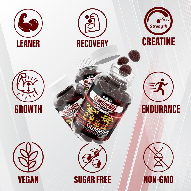 WellBoost Creatine MAX Gummies - 5000mg Creatine Monohydrate & 600mg