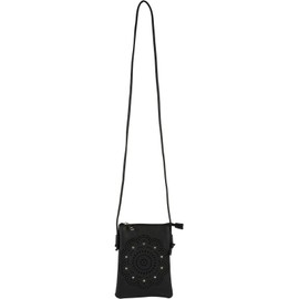 styleBREAKER 02012367 Women's Mini Bag Shoulder Bag with Flowers Laser Cut Cutout Pattern and Rhinestones Shoulder Bag Handbag, black