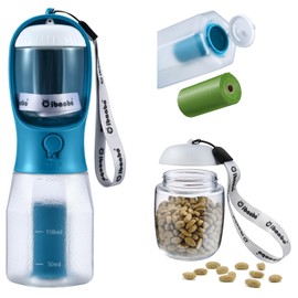 Cibaabo Dog Water Bottle with Food Container & Poop Bag Holder, Travel Water Bowl, Portable Pet Dispenser, Dog Gifts Stuff Accessories Items, Puppy Essentials for Yorkie Chihuahua Walking Hiking