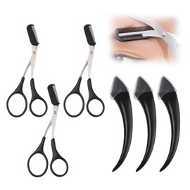 Eyebrow Scissors Pack of 3 Eyebrow Scissors with Comb, Eyebrow Trimmer Scissors Stainless Steel Beauty Eyebrow Trimmer, with 3 Crescent Fittings, Monthly Toothbrows for Men and Women (Black)