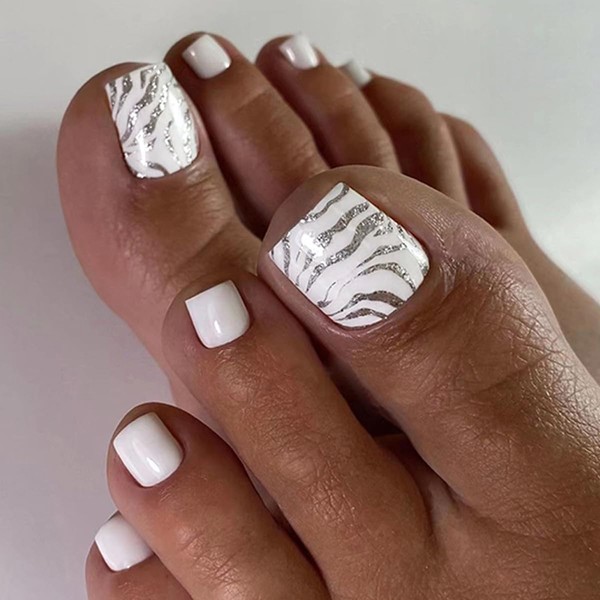 White Toe Press on Nails Short Square Toe Nail Press