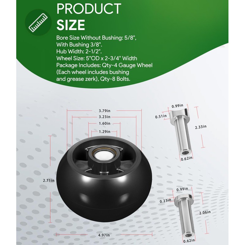 4 Pack AM125172 Plastic Deck Gauge Wheel Kit Compatible with