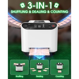 2025 NEW Automatic Card Shuffler and Dealer,3-in-1 Card Shuffler Machine with 4 Drawing Remotes, 1-2 Decks Support 12 Players, 360°/180° Deal, for Poker, UNO, Phase 10, Skip-Bo, Rummy, Texas Hold'em