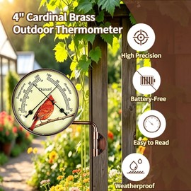 Dunuo 4" Outdoor Thermometer & Humidity Gauge, Brass Cardinal Dial