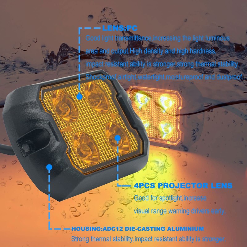 DUNTUO LED Strobe Light Amber Emergency Kit Grille Quad Sync