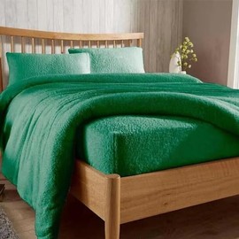 Extra Deep Fitted 30cm Teddy Fleece Fitted Bed Sheet Plain Thermal Warm and Cosy Soft Luxury Bedding (Emerald Green, Pillowcase Pair Only)