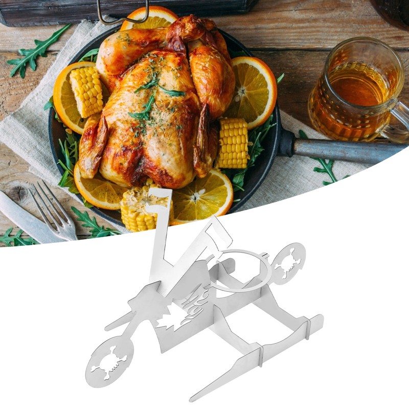 Stainless Steel Chicken Stand Removable Portable MotorcycleShape BBQ Roaster Stand
