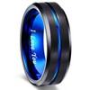 Greenpod 8mm Mens Black Tungsten Ring with Thin Blue Groove