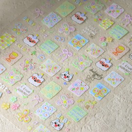 Cute Nail Art Stickers Decals Summer 5D Embossed Stickers Design Self-Adhesive Nail Art Decals for Women Girl DIY Manicure Decorations