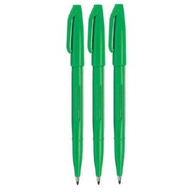 Pentel Green Original Sign Pen S520 Fibre Tip Marker Pens Colour Fineliner 2mm Nib 1mm Line Width (Pack of 3)