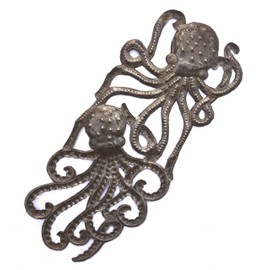 Handmade Octopus, Seal Life Nautical Artwork, Recycled Metal Ocean Wall Art, Haiti Steel Drum Indoor Outdoor 7.5 x 17.25 Inches