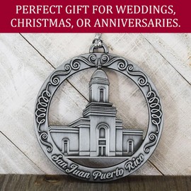 LDS Temple Ornament by Ringmasters | Antique Silver-Finish Hanging Ornament | LDS Missionary Ornament Exchange Ideas, (San Juan Puerto Rico)