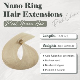Rich Choices Nano Ring Hair Extensions Real Human Hair 20 Inch Platinum Blonde Nano Hair Extensions Nano Beads Hair Extensions Straight Remy Human Hair Extensions, 35 Strand/Pack