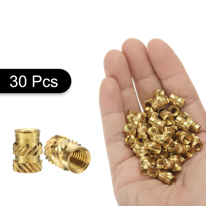 sourcing map 30 Pcs M5 Brass Knurled Threaded Insert M5x9.5mm,