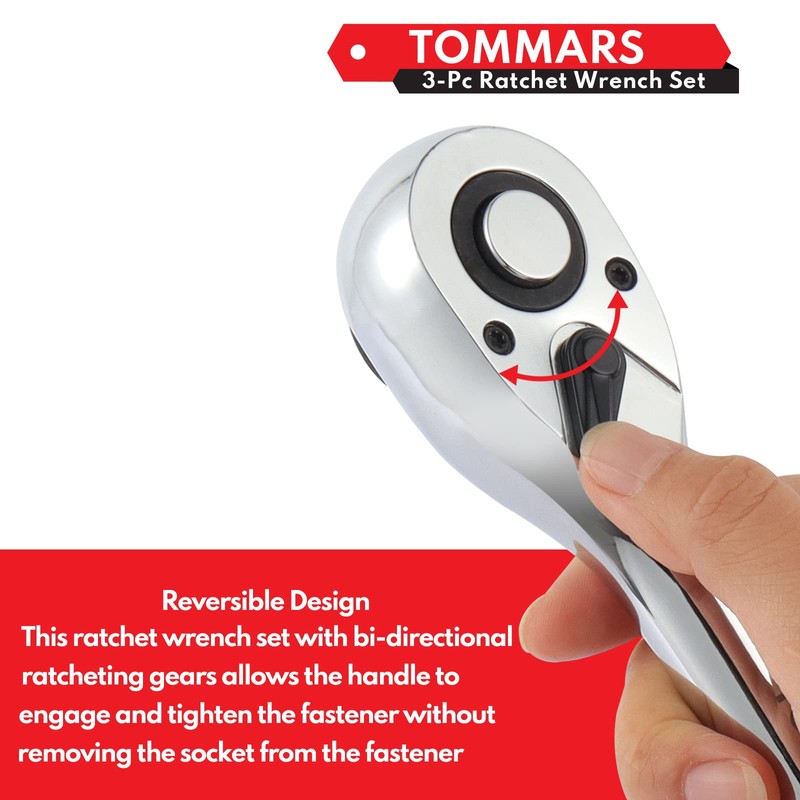 TOMMARS Ratchet Set 1/4" 3/8" 1/2" Drive Ratchet Socket Wrench
