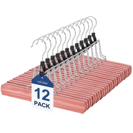 TOPIA HANGER 12 Pack Cedar Pants Hangers, Hair Extension Hangers Non Slip Skirt Hanger Wood Clamp with Velvet Padded 360° Swivel Hook for Jeans, Skirts, Trousers, Wigs CT67C