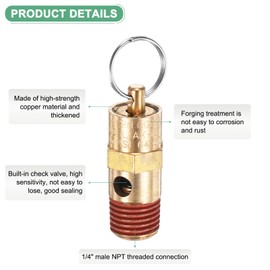 M METERXITY 4-Pack Air Compressor Pressure Release Safety Valve, 1/4" NPT Male 165 PSI Brass Threaded Automatic Air Vent Safety Control Valve
