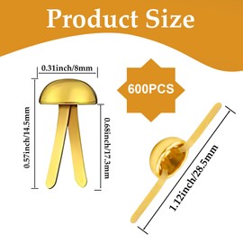 Apalie 600PCS Gold Brads,0.3 x 0.65 Inch Paper Fasteners,Metal Round Mini Brads,Split Pins Fasteners for Paper Crafts DIY Supplies